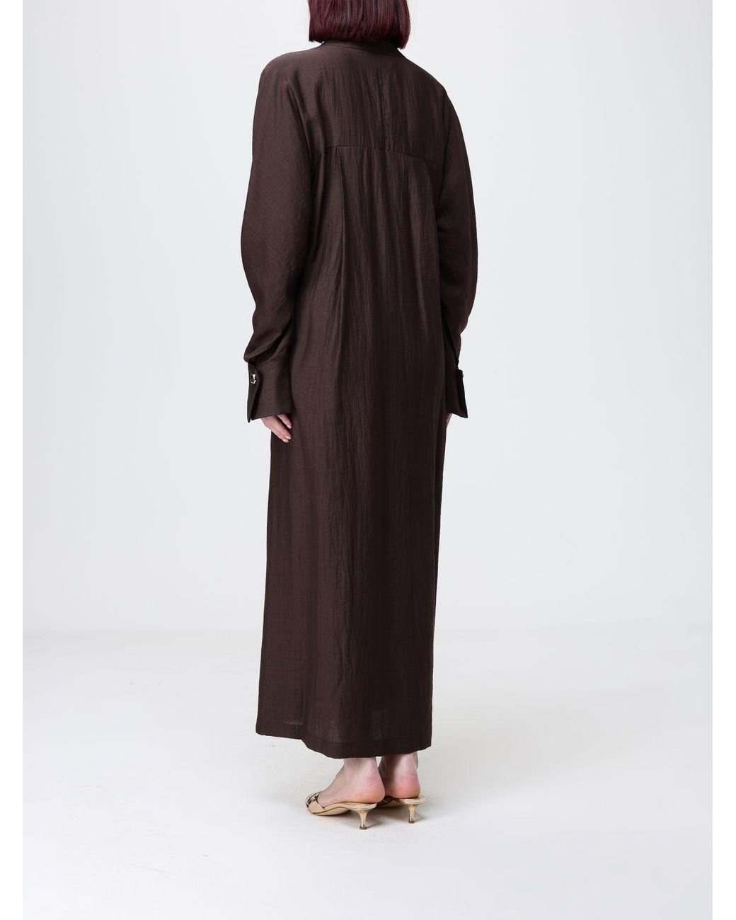 Tela Brown Linen Blend Midi Dress