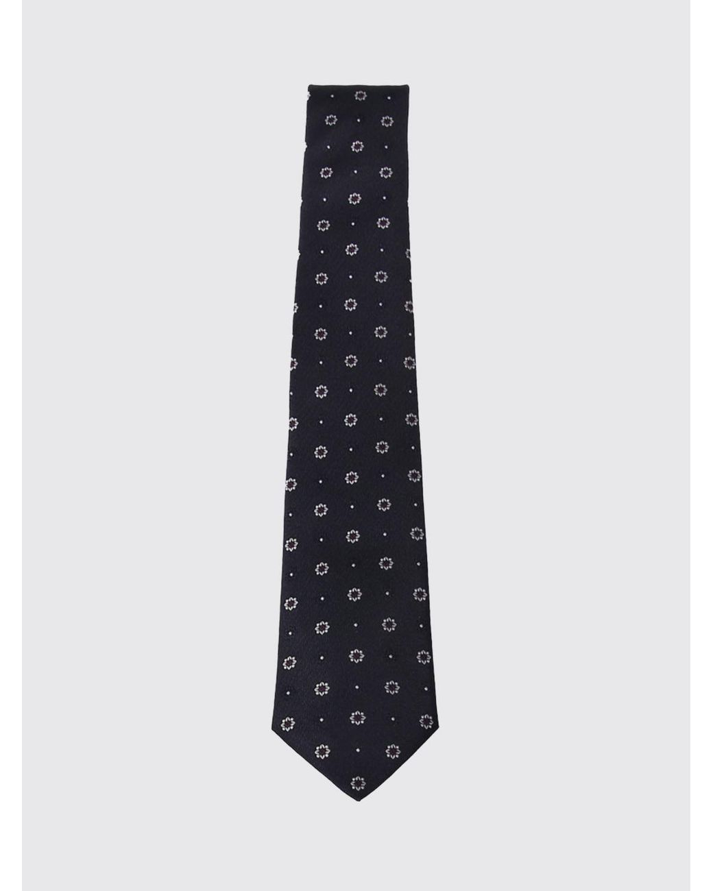 Saint Laurent Blue Pure Silk Tie With Contrasting Floral Embroidery for men