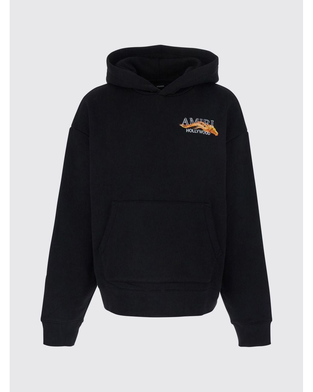 Amiri Blue Relaxed Fit Cotton Hoodie With Contrast Logo And Kangaroo Pocket for men