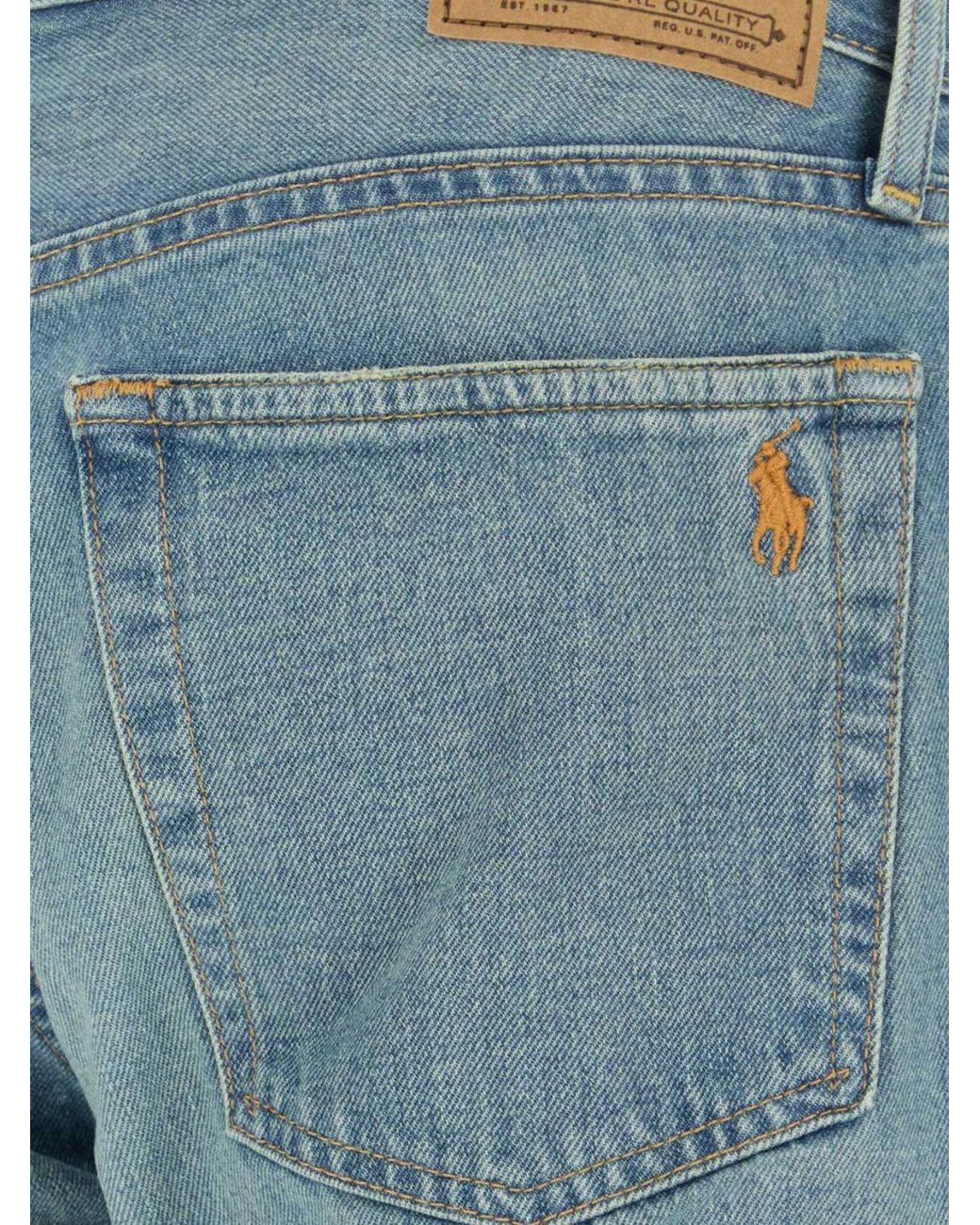 Polo Ralph Lauren Blue Straight Fit Cotton Denim Jeans With Embroidered Pony Logo for men