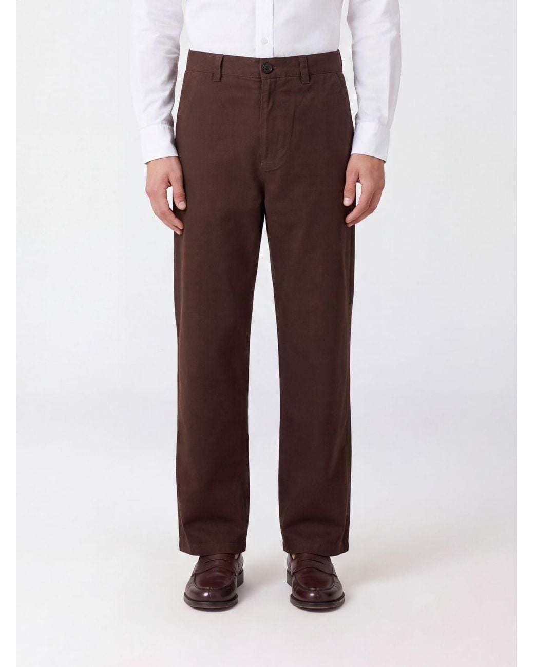DUNST Brown Slacks Wide-Leg Cotton Chino Trousers With Mid-Rise Waist for men
