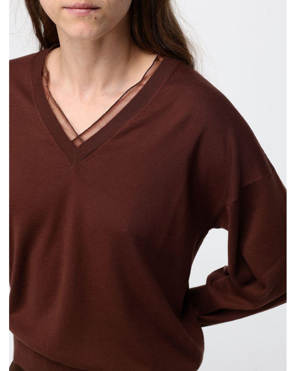 Fabiana Filippi Red V-Neck Wool And Cotton Blend Long-Sleeved Jumper