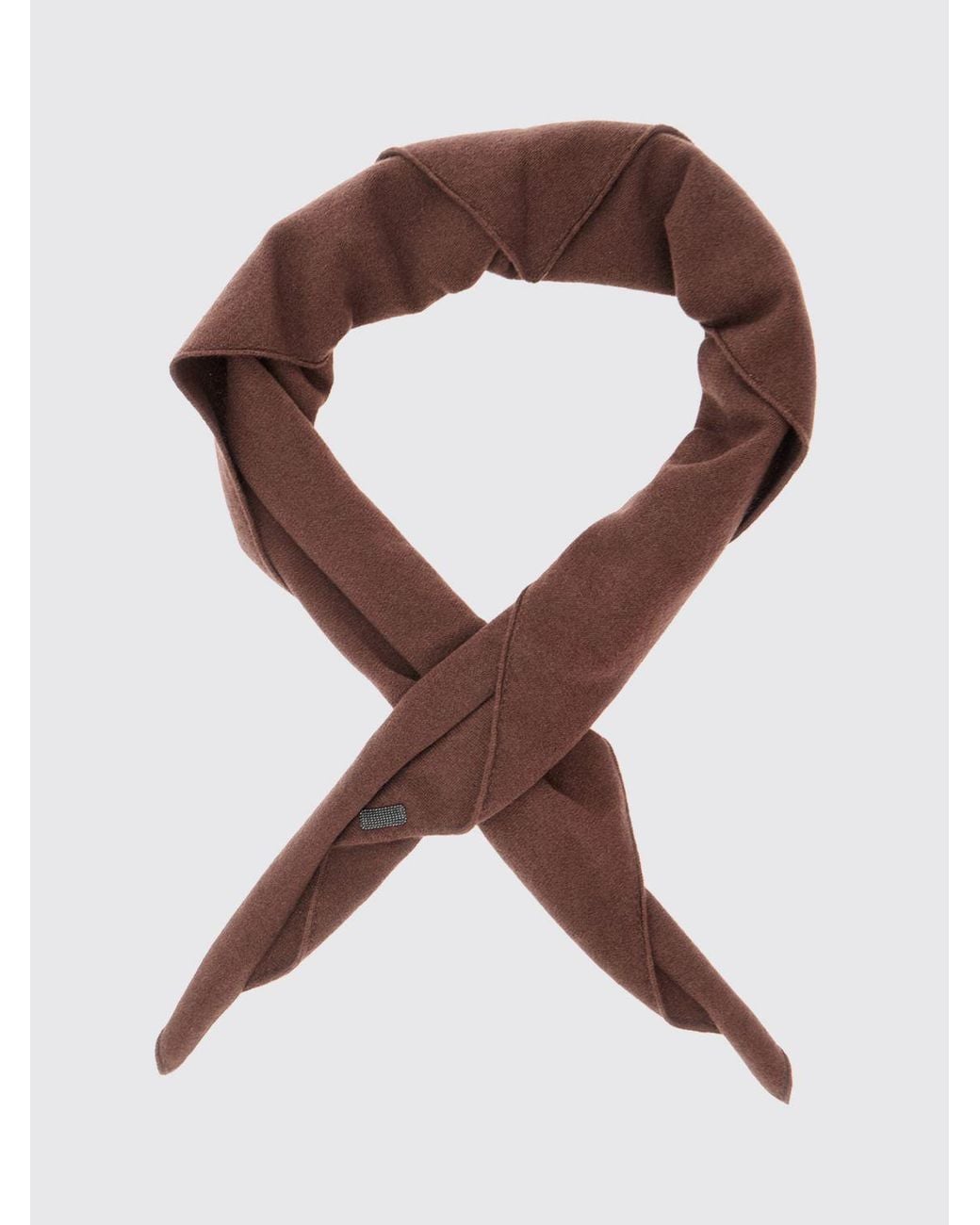 Brunello Cucinelli Brown Cashmere Scarf With Monili Detail And Raw-Cut Hem