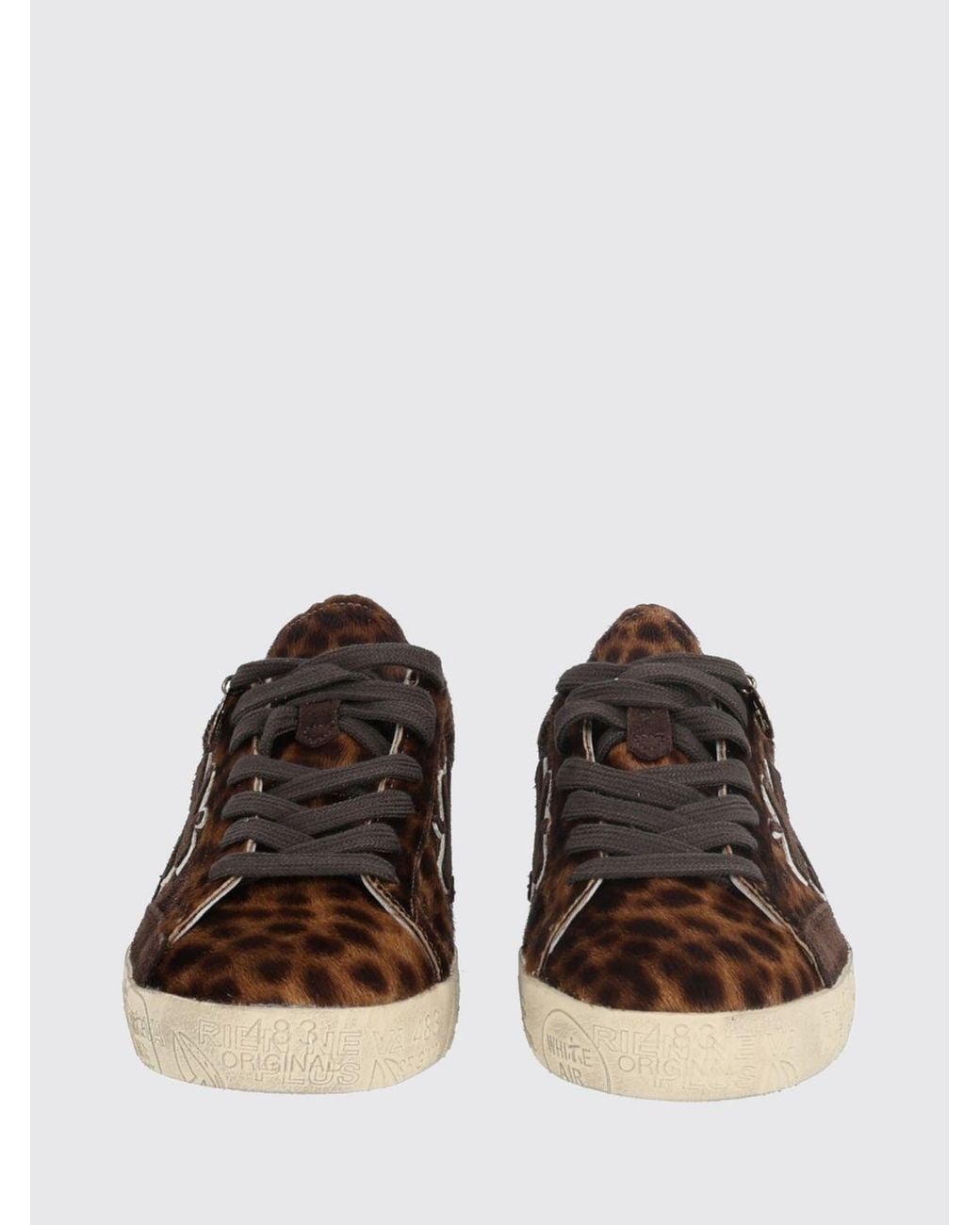 Premiata Brown Stevend Animal Print Pony Hair And Suede Trainers