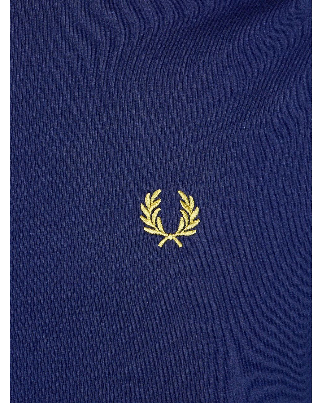 Fred Perry Blue Slim Fit Cotton T-Shirt With Contrast Trims And Embroidered Logo for men