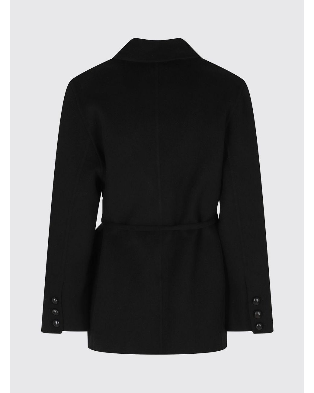 Semicouture Black Single-Breasted Short Wool Coat With Waist Belt