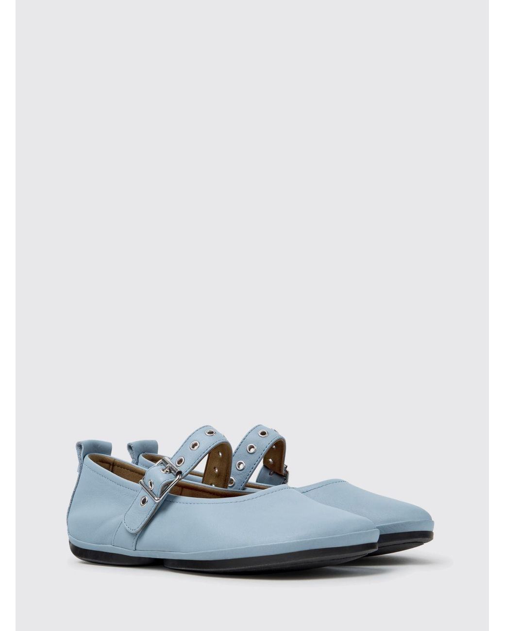 Camper White Right Nina Calfskin Mary Jane Flats With Adjustable Strap