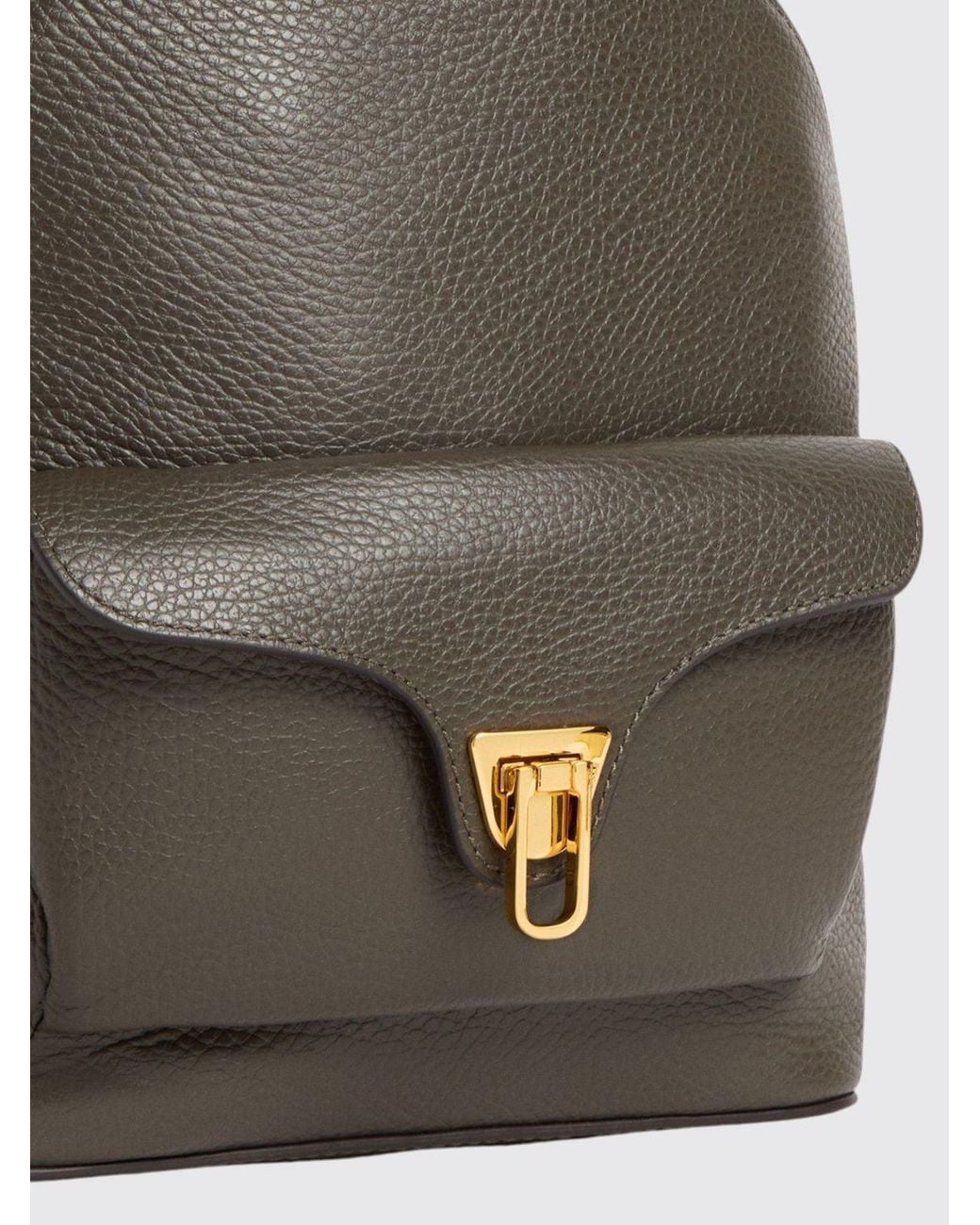 Coccinelle Gray Beat Generation Small Leather Backpack With Front Pocket