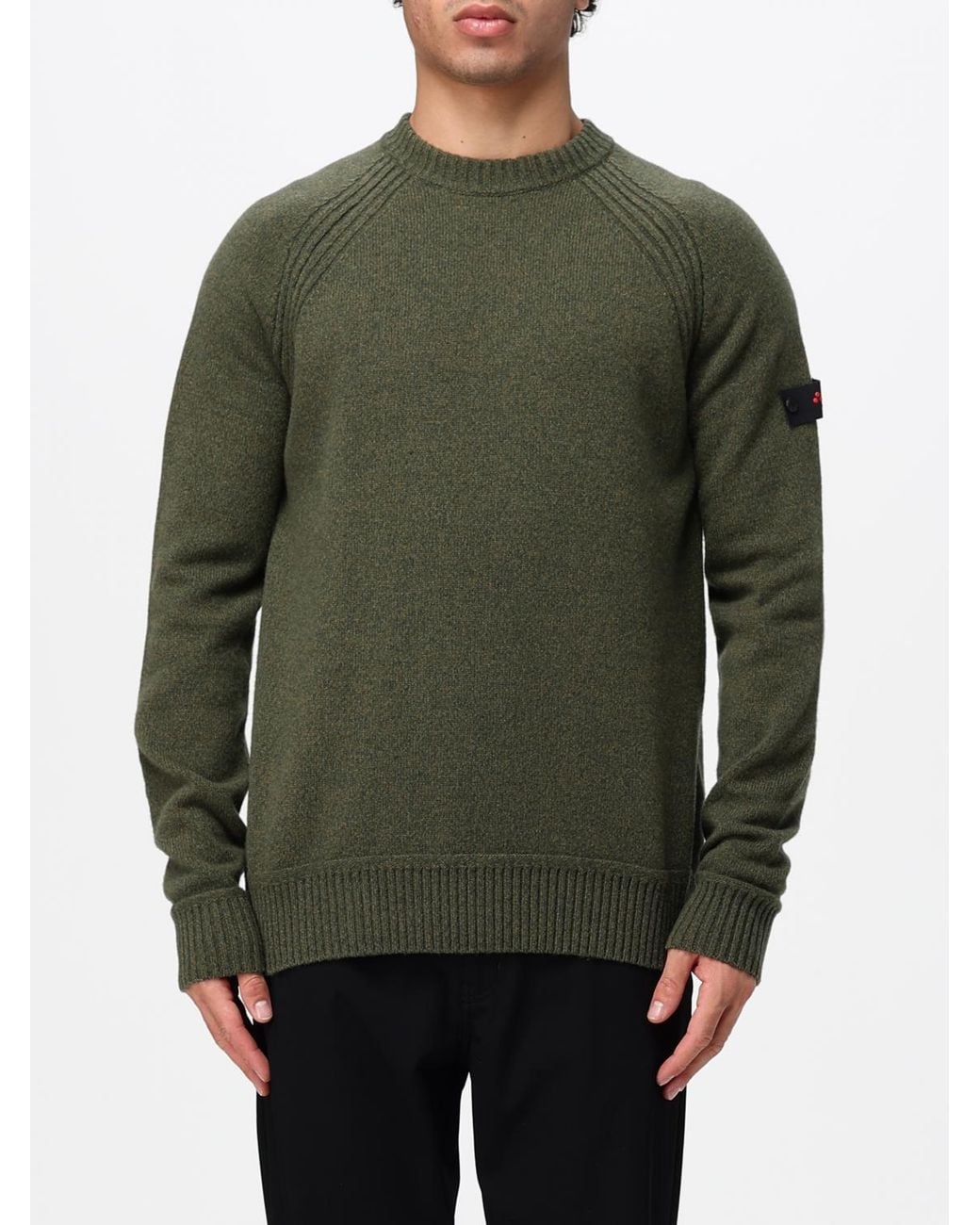 Peuterey Green Crewneck Pure Wool Jumper With Applied Logo for men