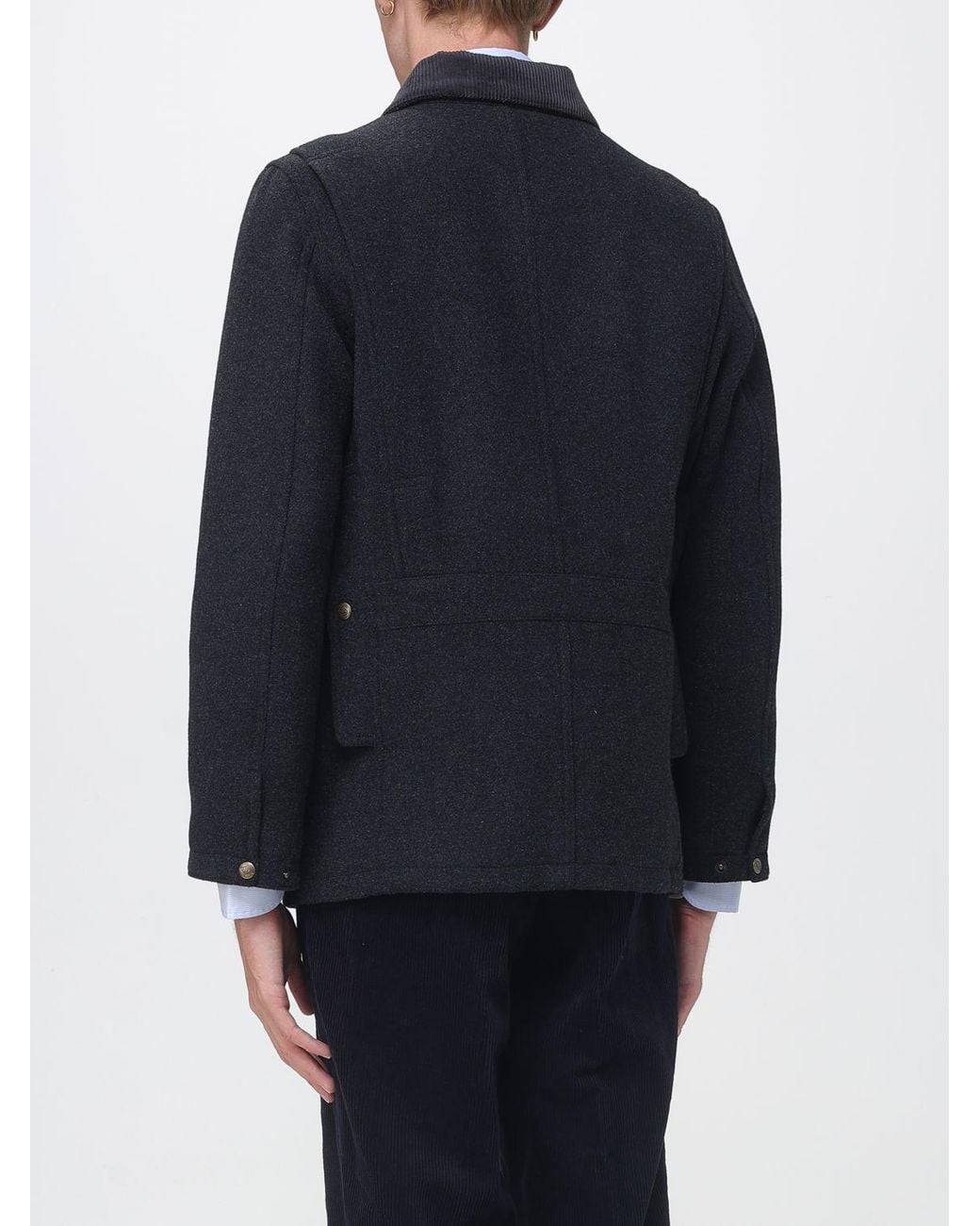 Sebago Blue Short Shirt-Style Polyester Coat With Velvet Collar for men