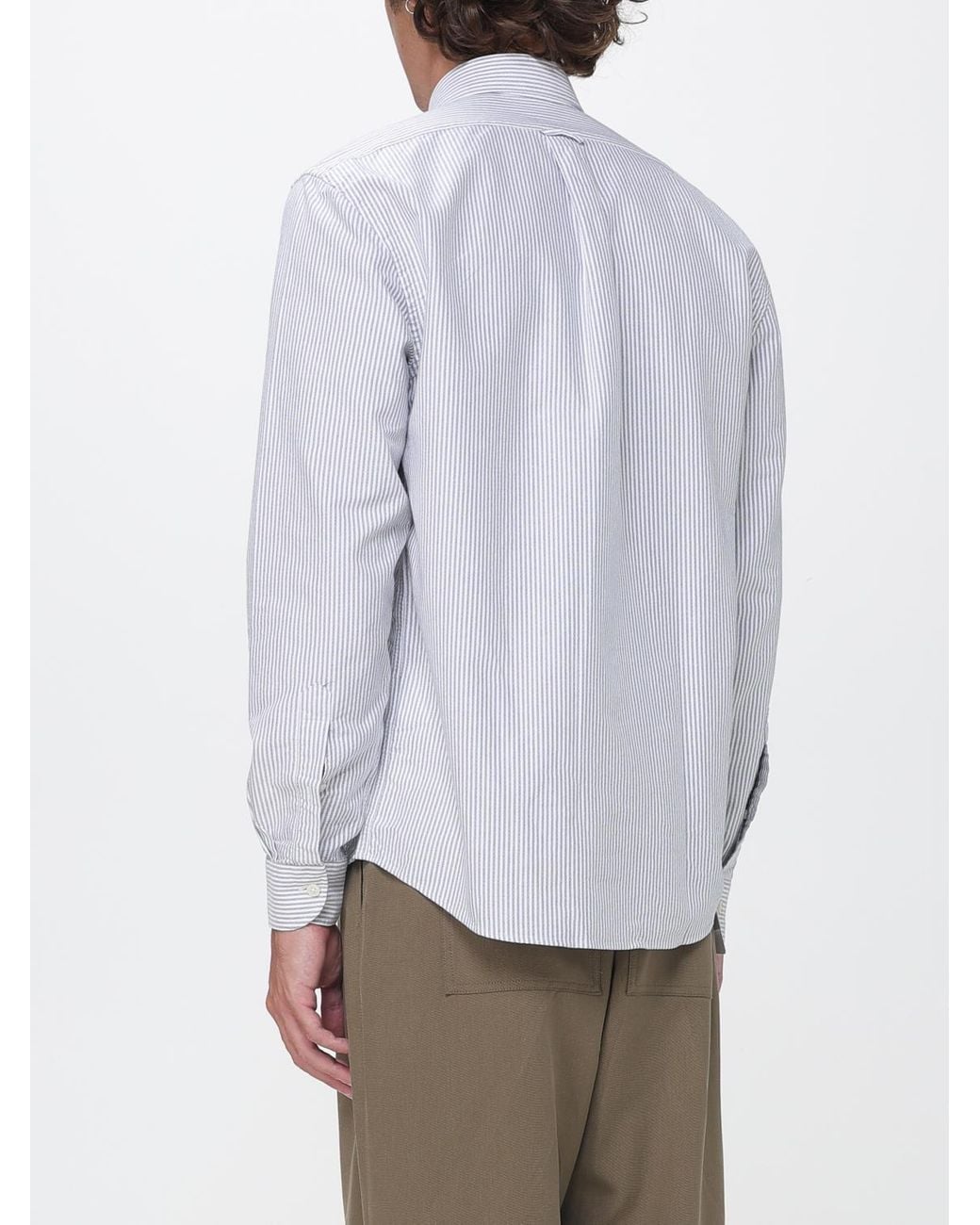 Sebago Gray Striped Cotton Poplin Shirt With Button-Down Collar for men