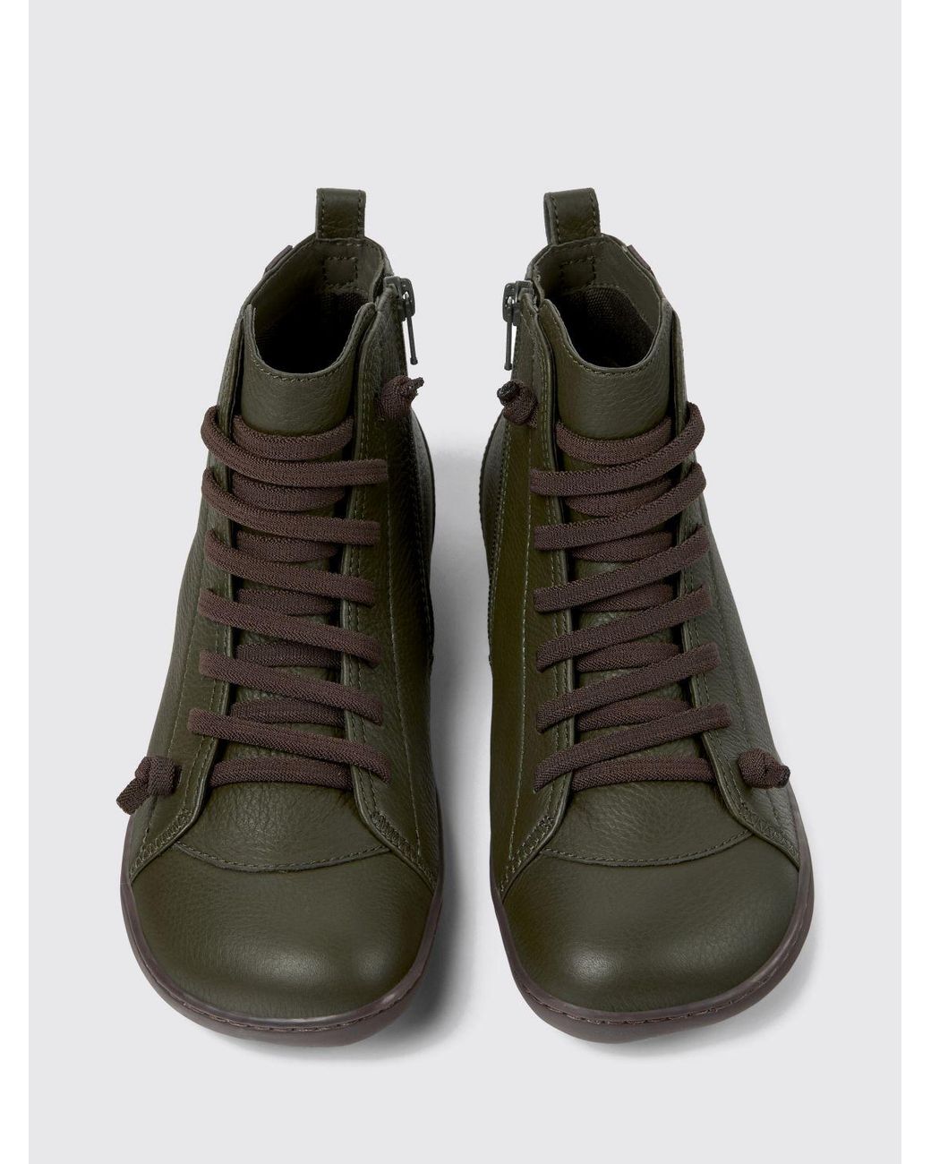Camper Green Peu Calf Leather Outdoor Ankle Boots With Elastic Laces And Zip