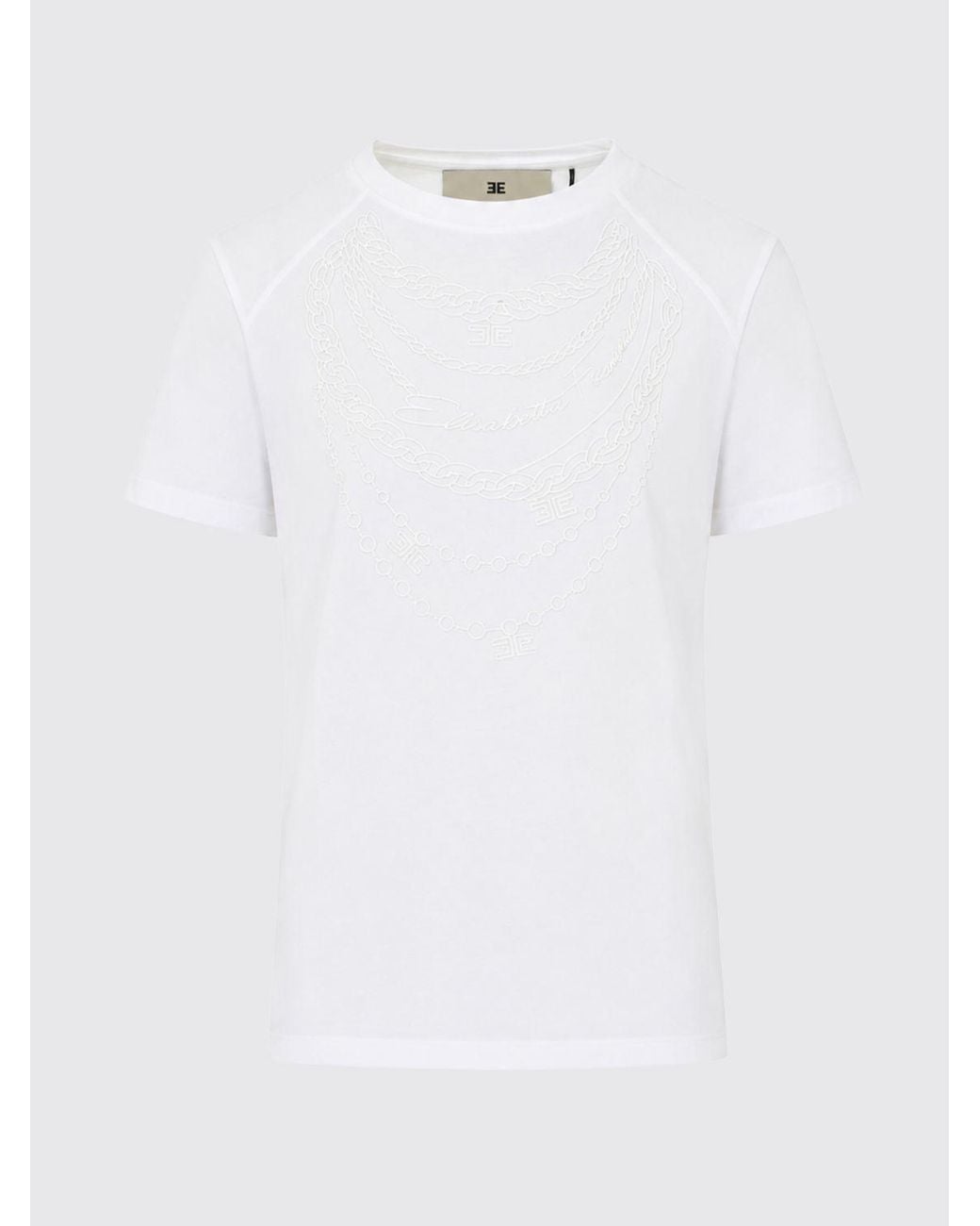 Elisabetta Franchi White Slim Fit Cotton T-Shirt With A Contrasting Graphic Print