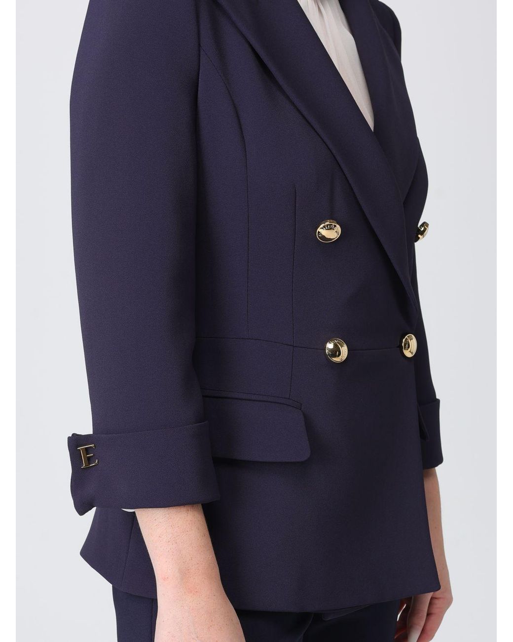 Elisabetta Franchi Blue Slim Fit Double-Breasted Crêpe Blazer With Peak Lapels