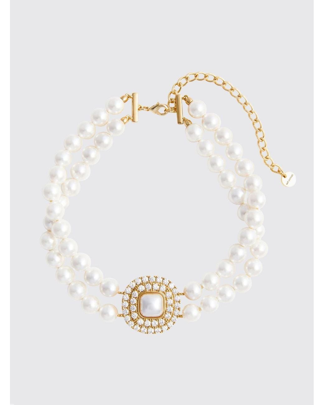 Self-Portrait White Brass Choker Necklace With Faux Pearls And Set Crystals