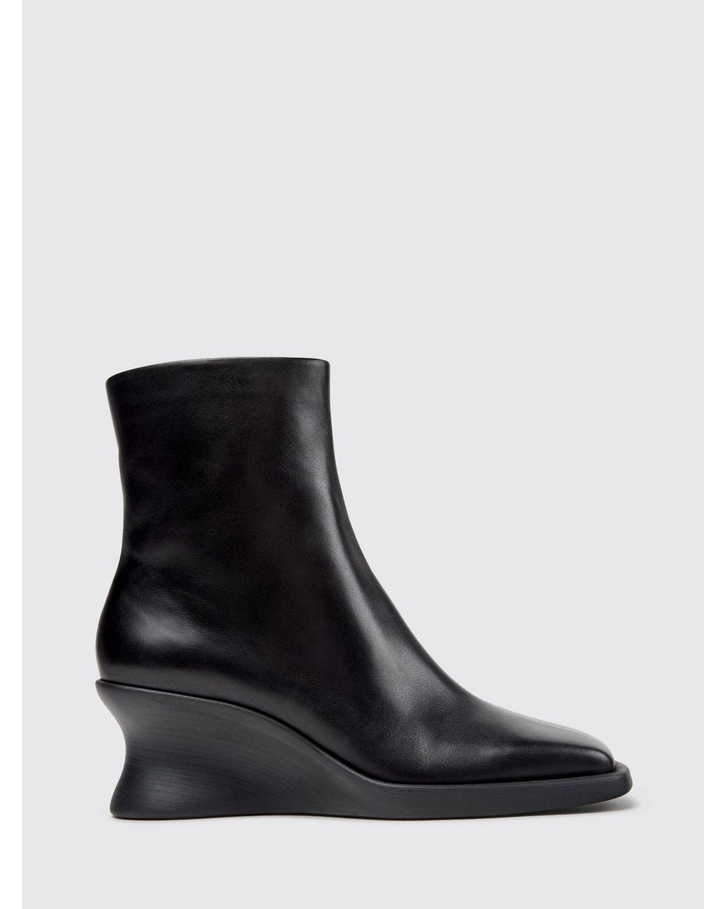 Camper Black Louise Smooth Leather Wedge Ankle Boots With Squared Toe