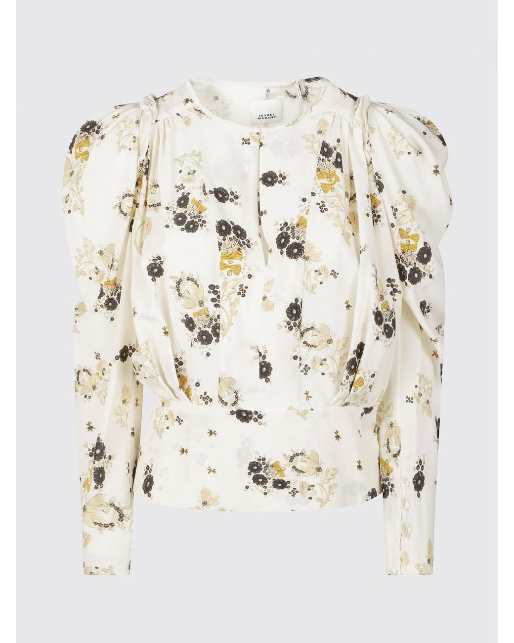 Isabel Marant Blue Zarga Floral-Print Long-Sleeved Silk Top