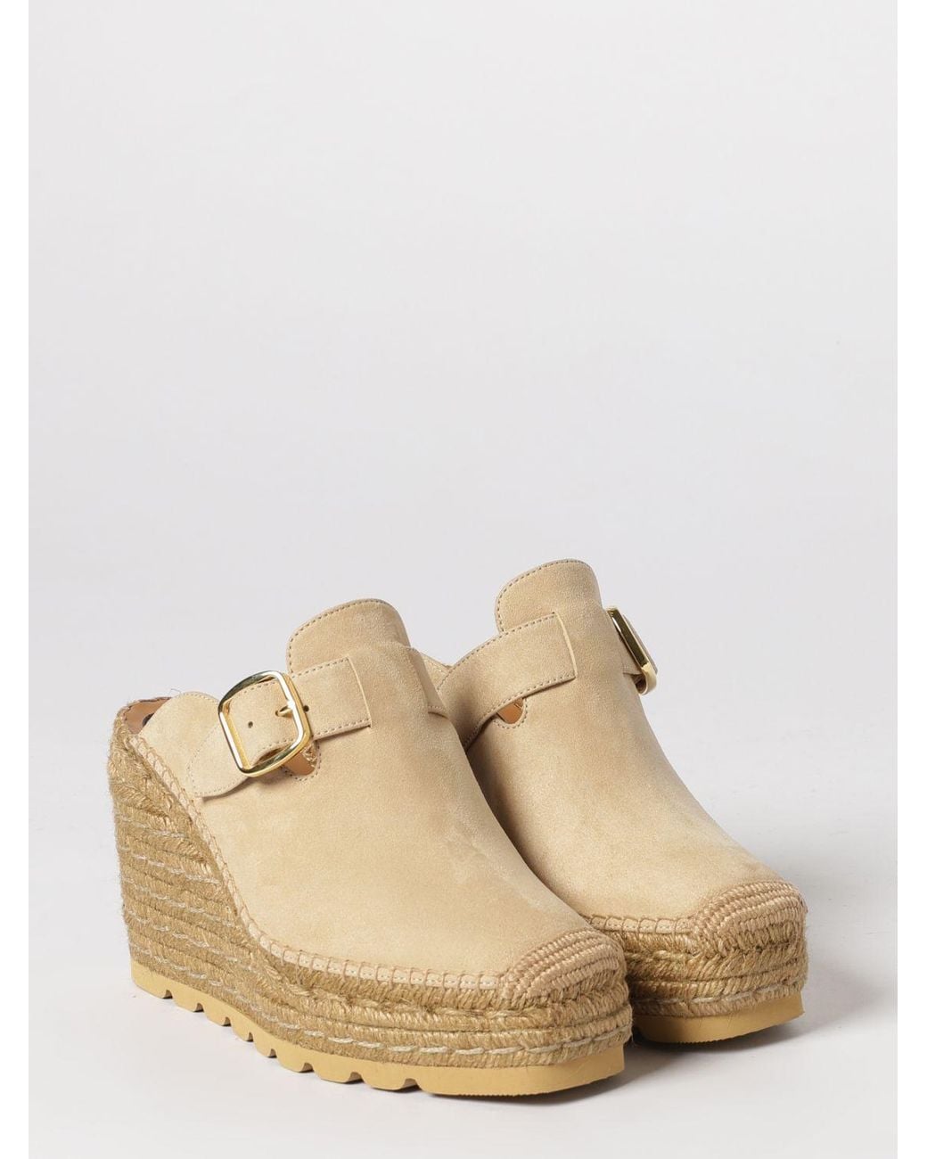 Stella McCartney Natural Gaia Synthetic Suede Wedge Mules