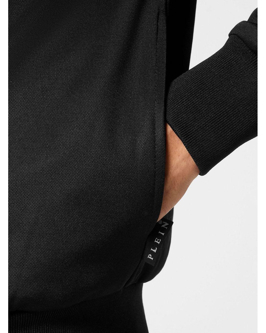 Philipp Plein Black Cotton-Blend High Neck Zip Sweatshirt With Applied Logo for men
