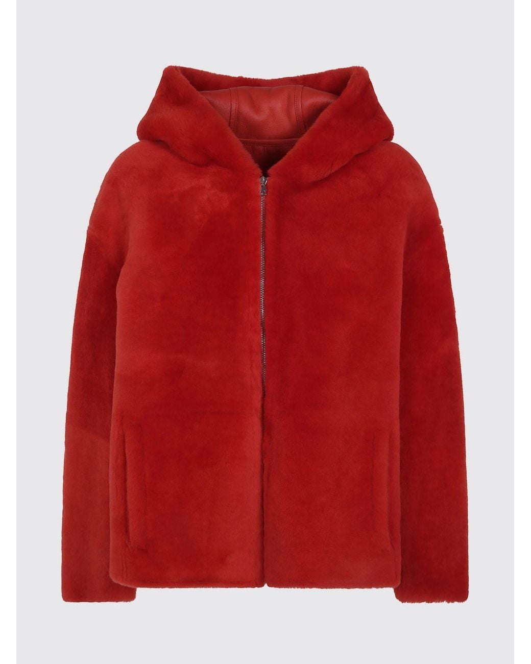 Yves Salomon Red Cropped Lambskin Jacket With Hood And Zip