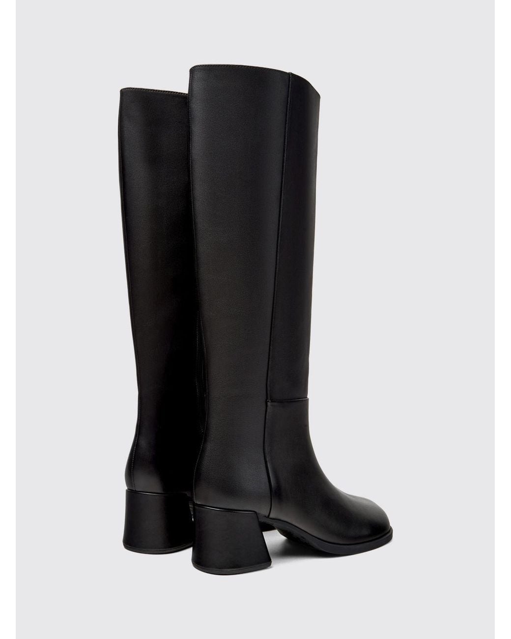 Camper Black Kora Smooth Leather Knee-High Boots With Medium Heel And Zip
