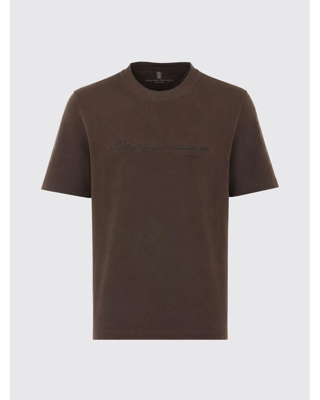 Brunello Cucinelli Brown Slogan-Print Cotton T-Shirt With Embroidered Logo for men