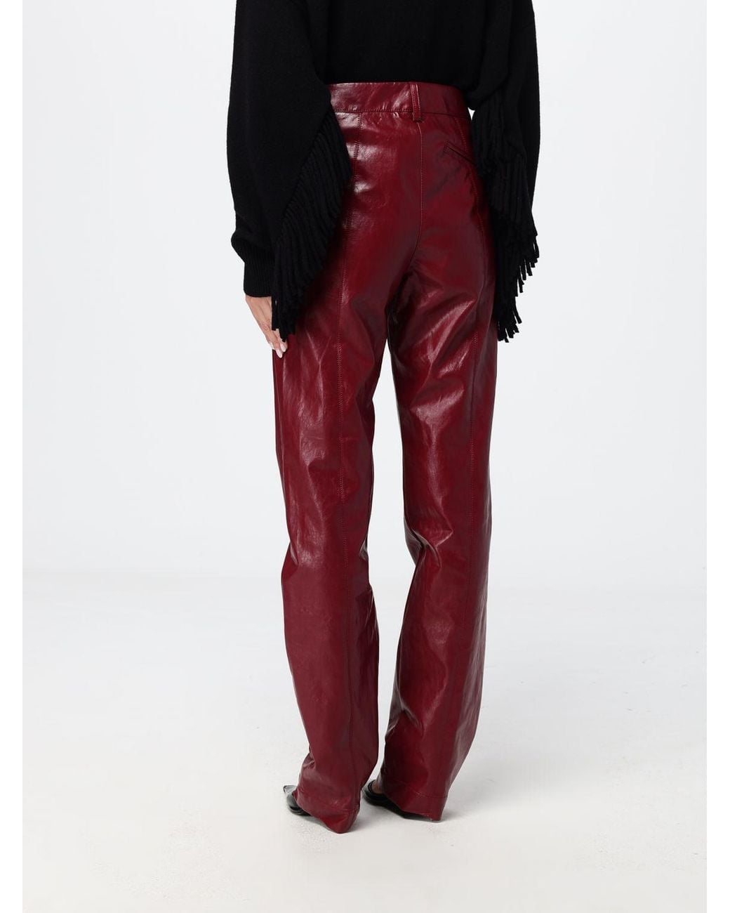 FEDERICA TOSI Red High-Waisted Straight Faux Leather Trousers