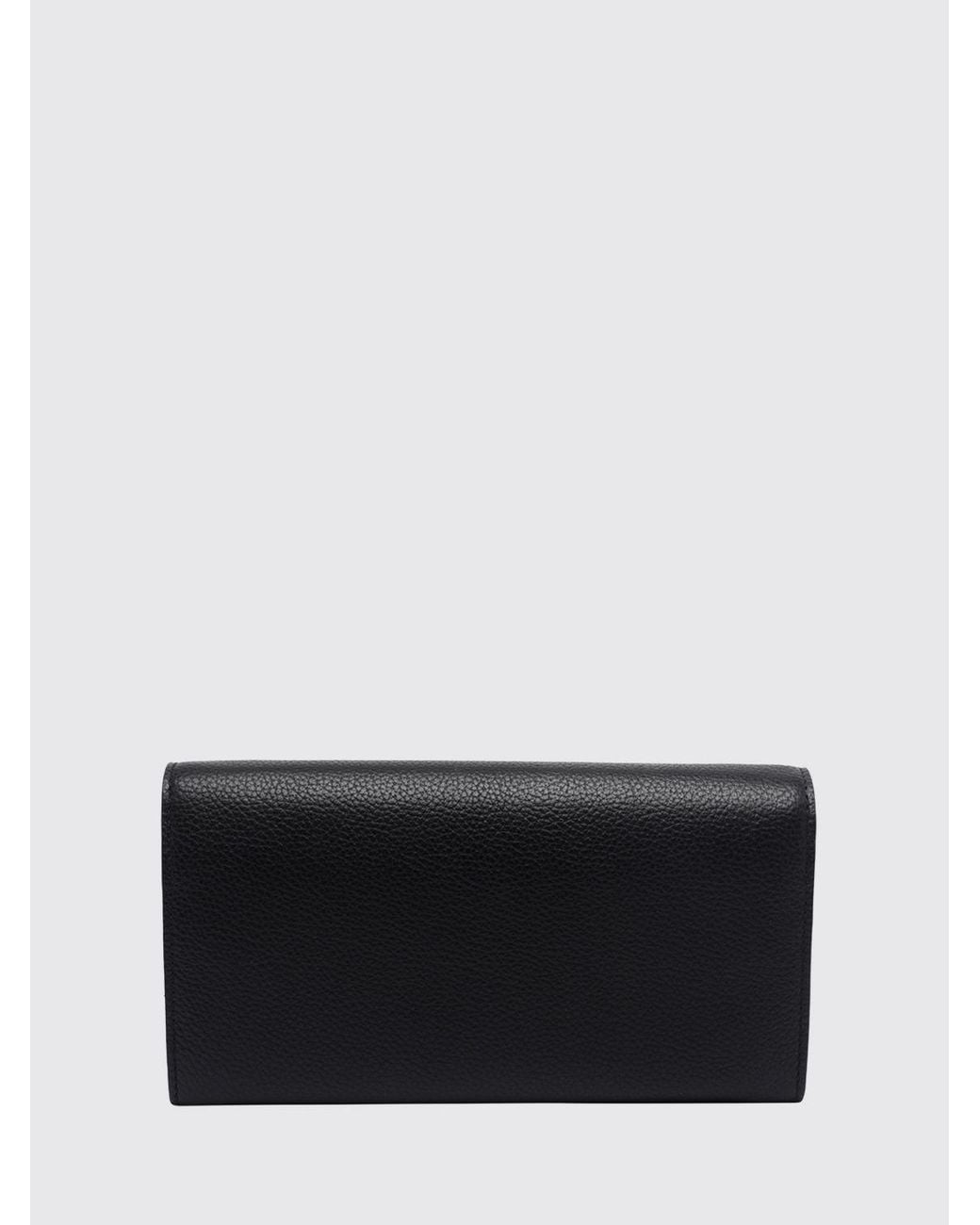 Ferragamo Black Gancini Grained Calf Leather Wallet On Chain With Removable Strap