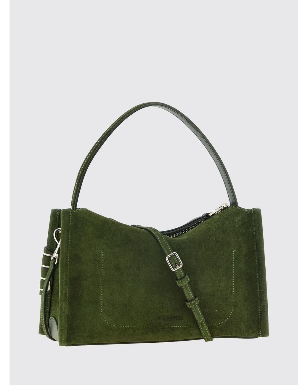 J.W. Anderson Green Loafer Mini Leather And Suede Handbag With Contrast Stitching