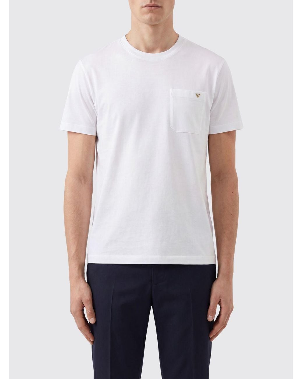 Valentino White Slim Fit Vlogo Signature Cotton Pocket T-Shirt for men