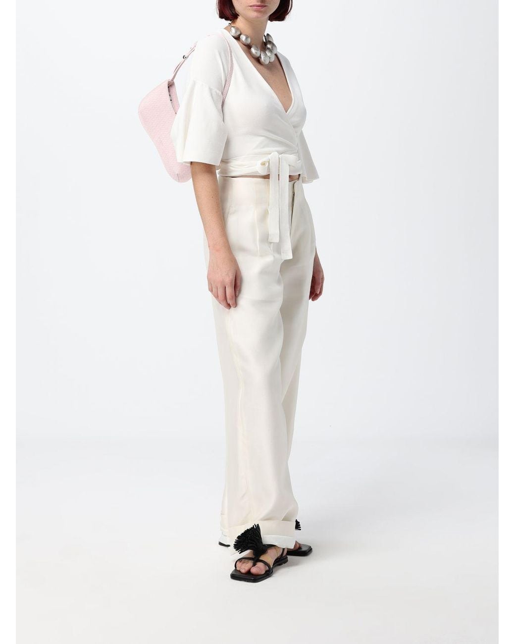 Jacquemus White Slim Fit V-Neck Top With Tie Fastening