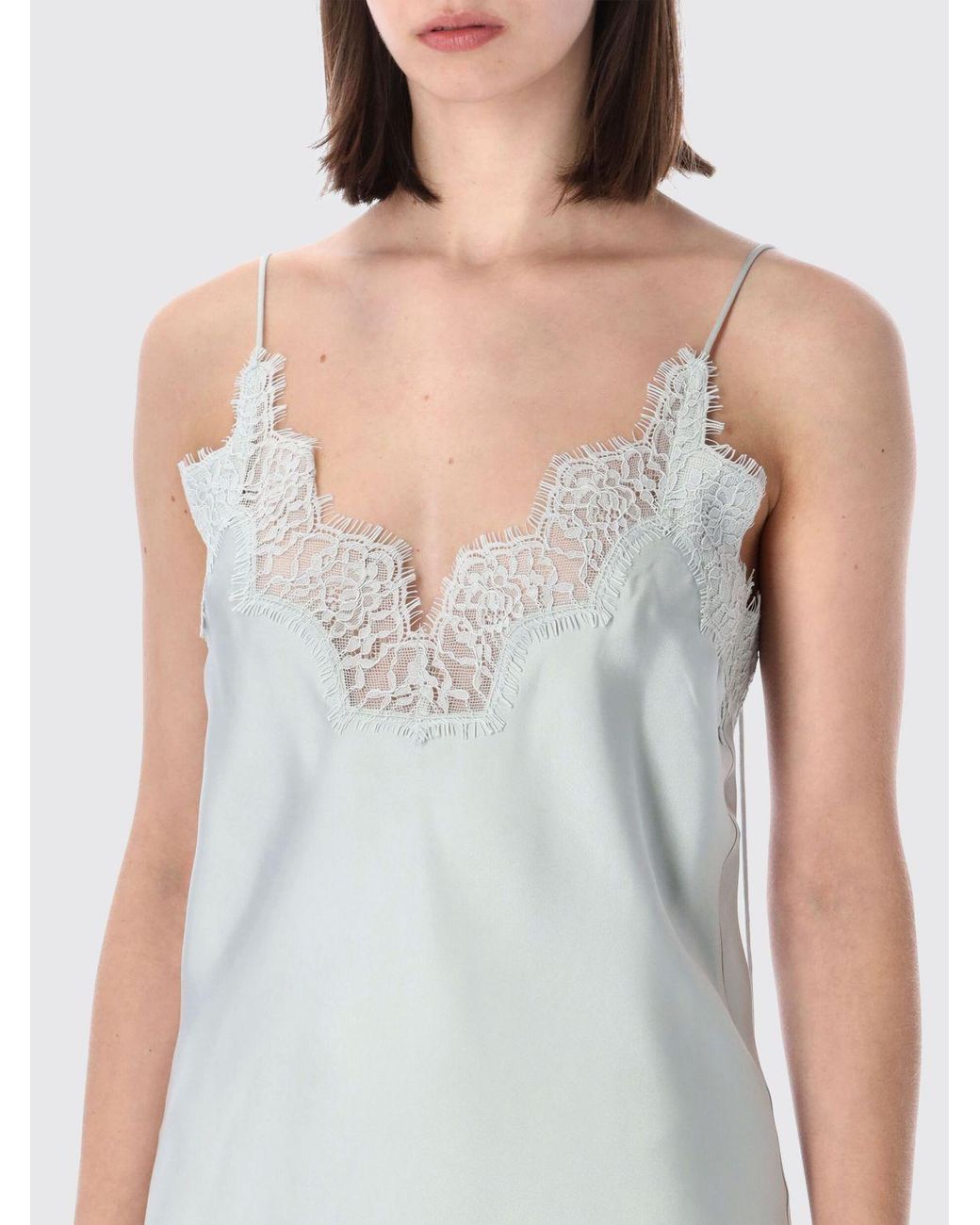 Rohe Green Silk Slip Dress With Lace Inserts