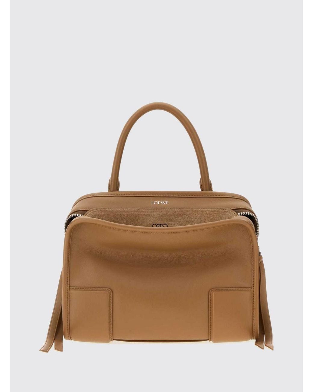 Loewe Brown Small Amazona Calfskin Leather Handbag With Embossed Logo