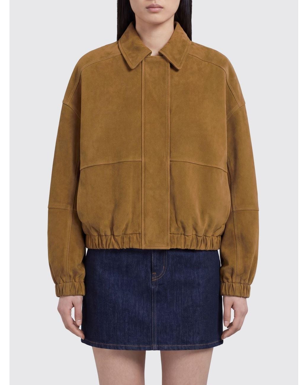Brunello Cucinelli Blue Suede Bomber Jacket With Concealed Fastening