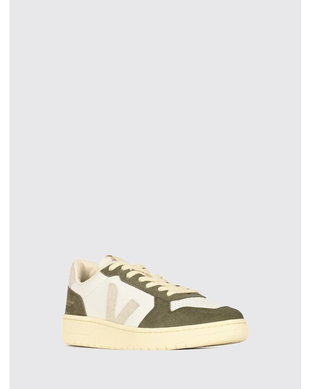 Veja Natural V-82 Two-Tone O.T. Leather Trainers With Perforated Toe And Contrast Logo for men