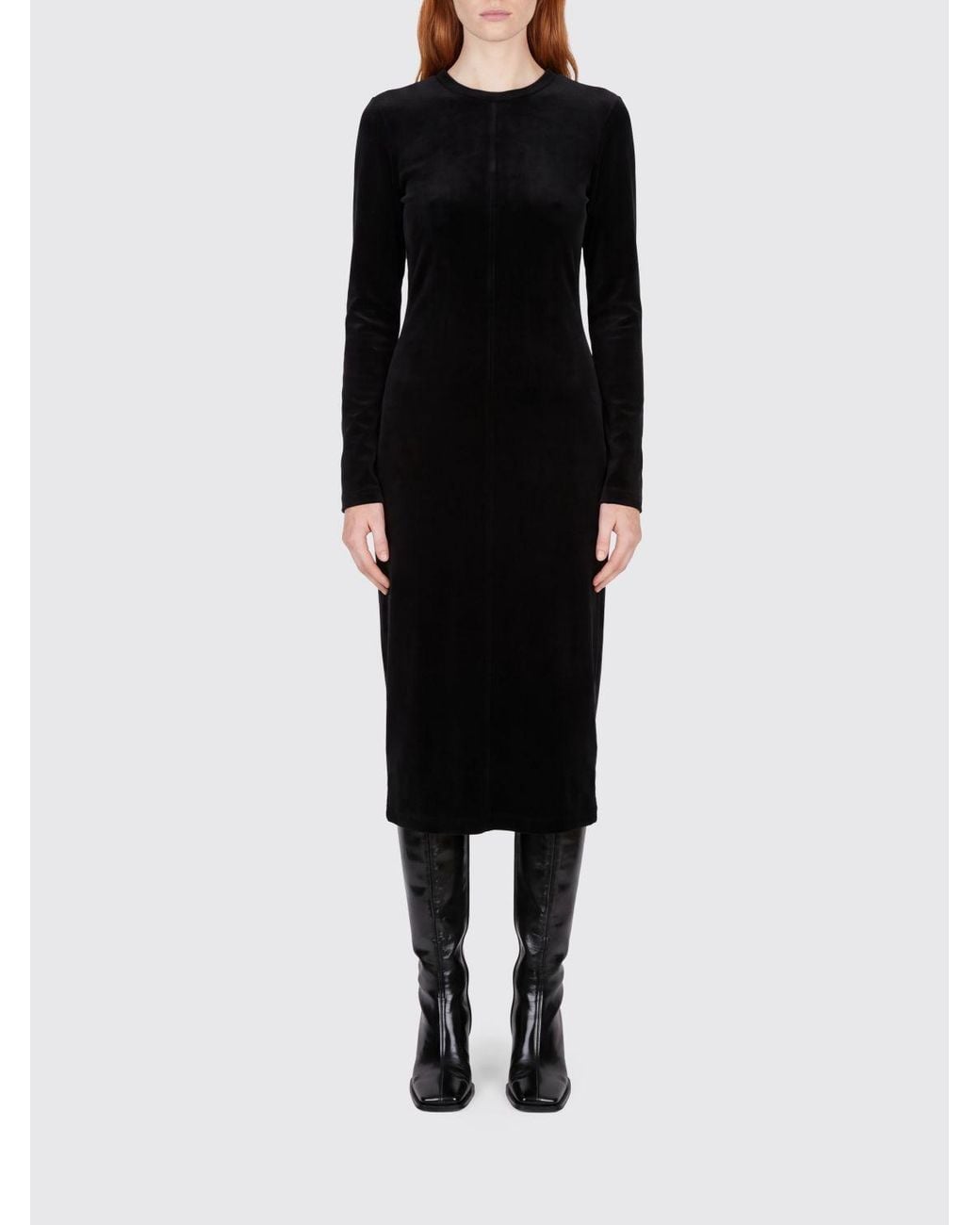Thom Krom Black Long-Sleeved Slim Fit Cotton Blend Midi Sheath Dress