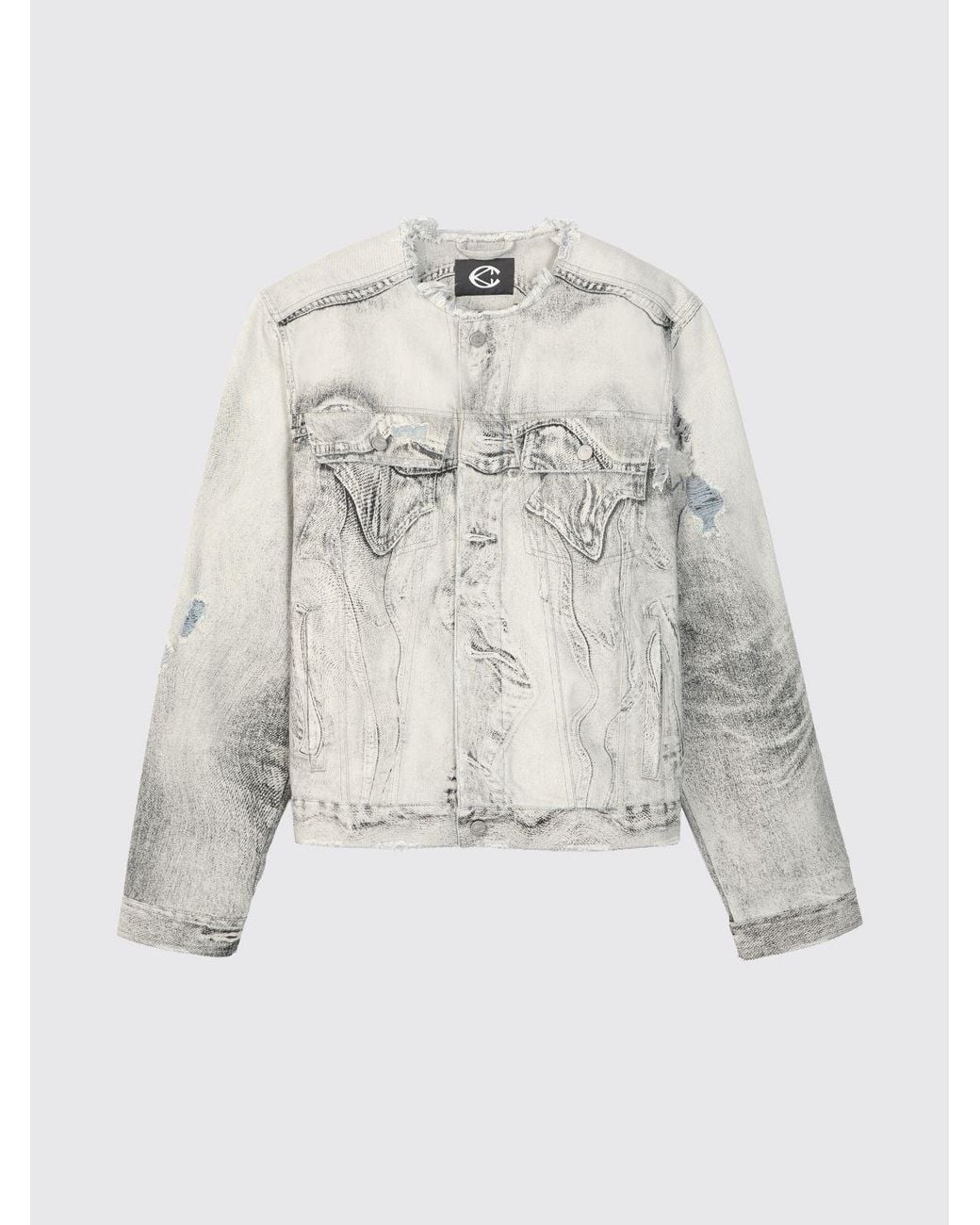 Camper Gray Denim Jacket With Abstract Print And Patch Pockets for men