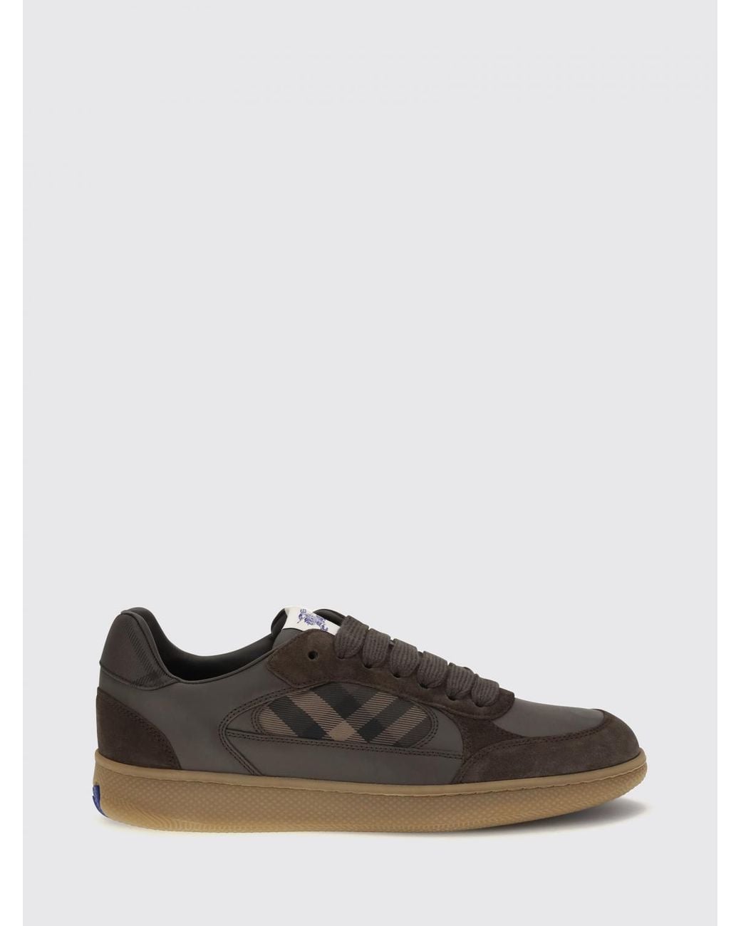 Burberry Brown Terrace Calfskin Trainers With Check Inserts for men