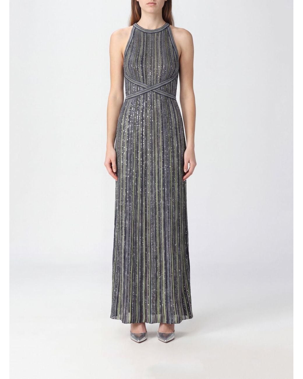 Missoni Gray Striped Lurex Halterneck Long Evening Gown