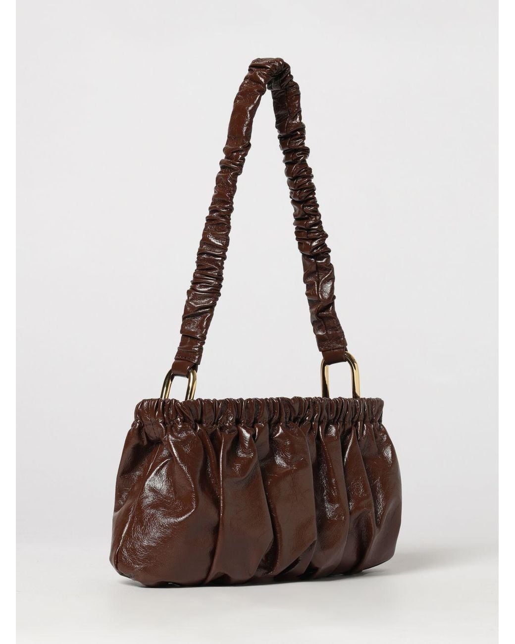 Marni Brown Ruched Calfskin Leather Shoulder Bag