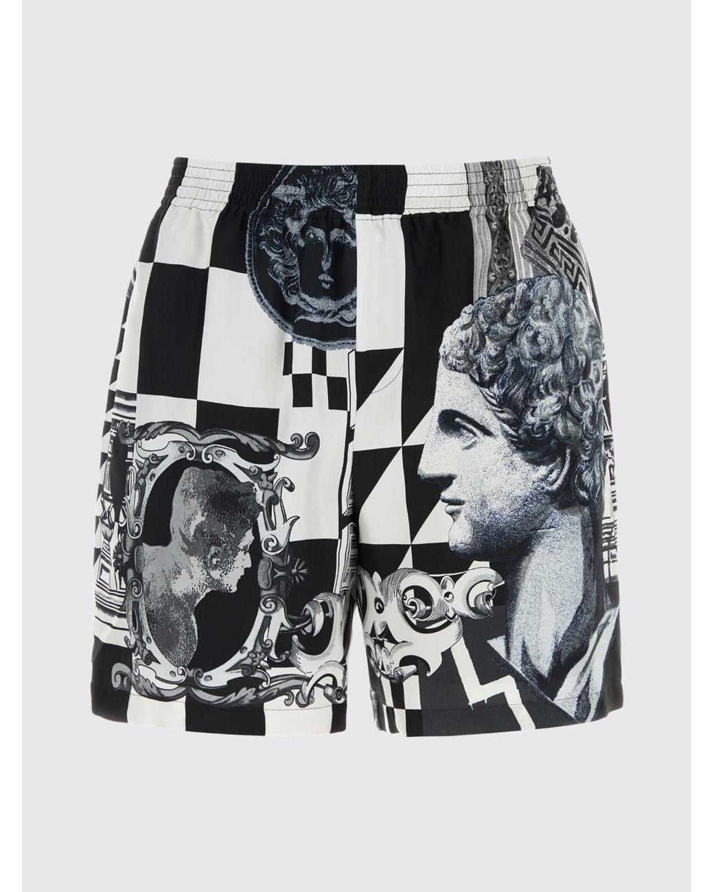 Versace Black Graphic Print Silk Sport Shorts With Elasticated Waist for men
