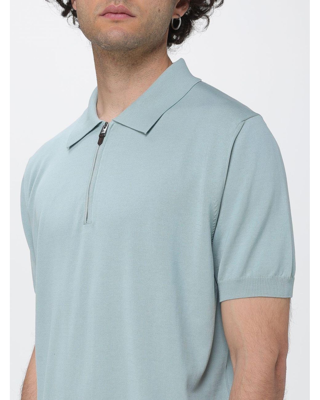 Canali Blue Cotton Knit Polo Shirt for men