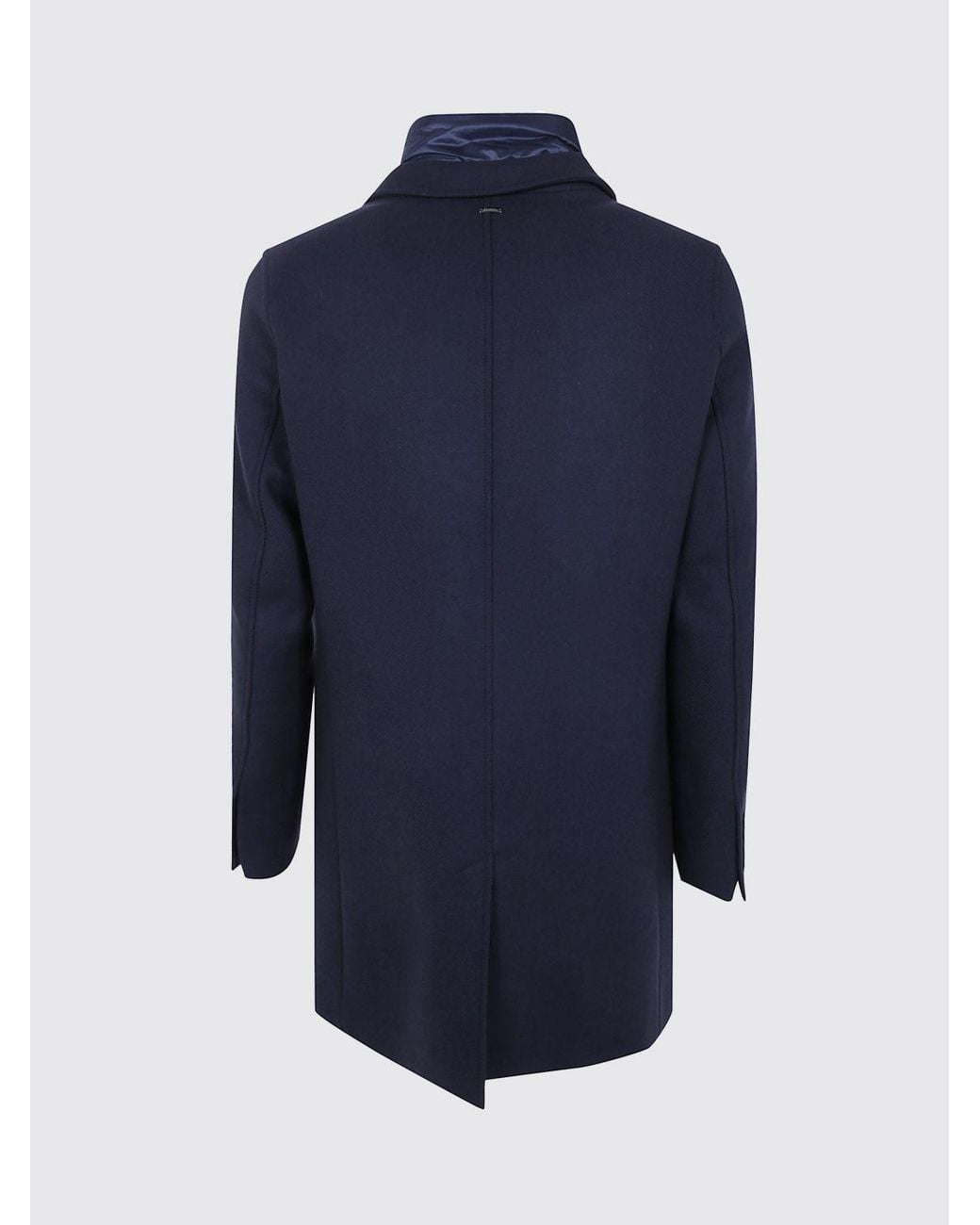 Herno Blue Single-Breasted Wool And Nylon Coat With Quilted Bib for men