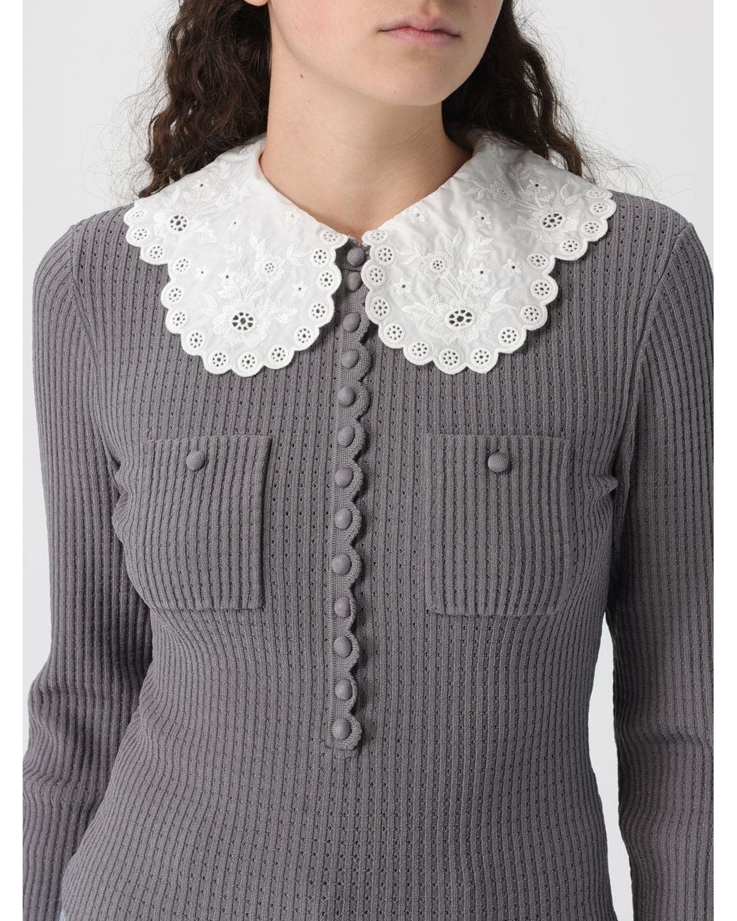 Self-Portrait Gray Cotton Knit Top