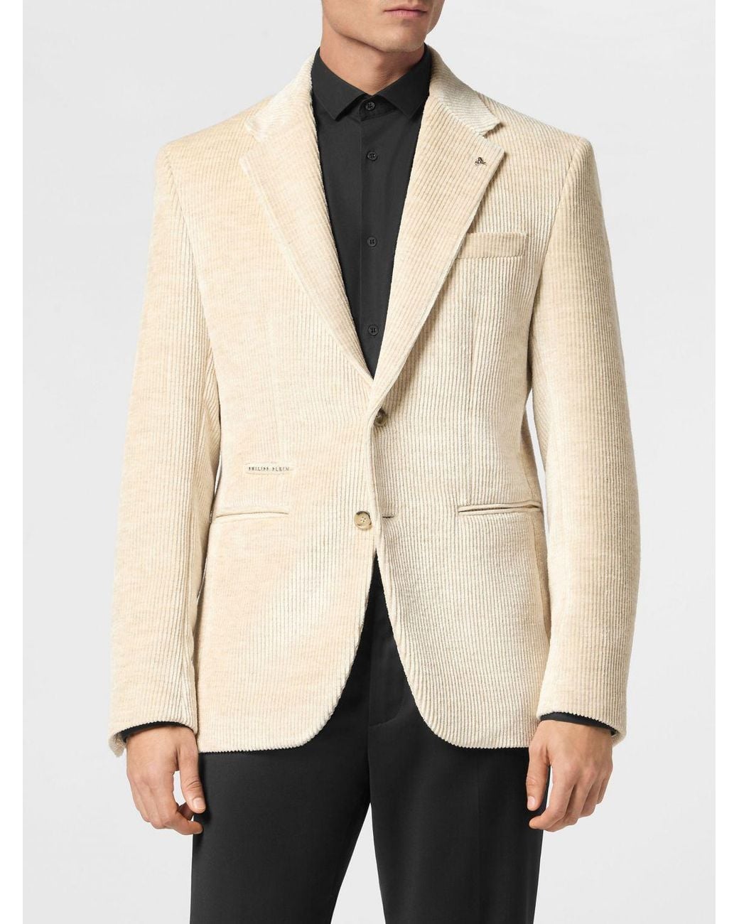 Philipp Plein Natural Single-Breasted Velvet Blazer With Peak Lapels for men