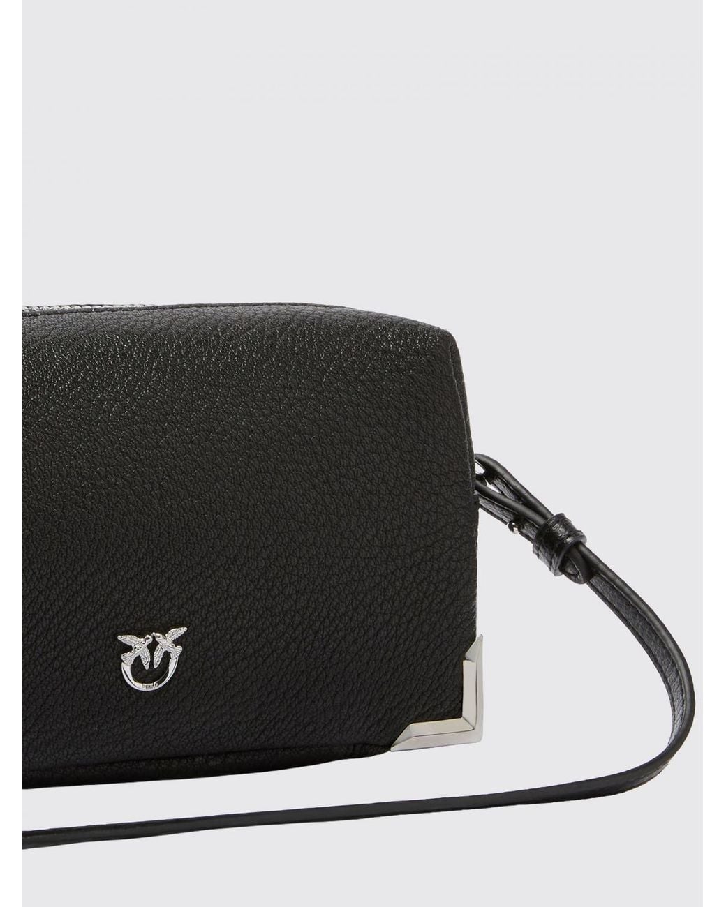 Pinko Black Full-Grain Leather Crossbody Bag With Metallic Love Birds Logo