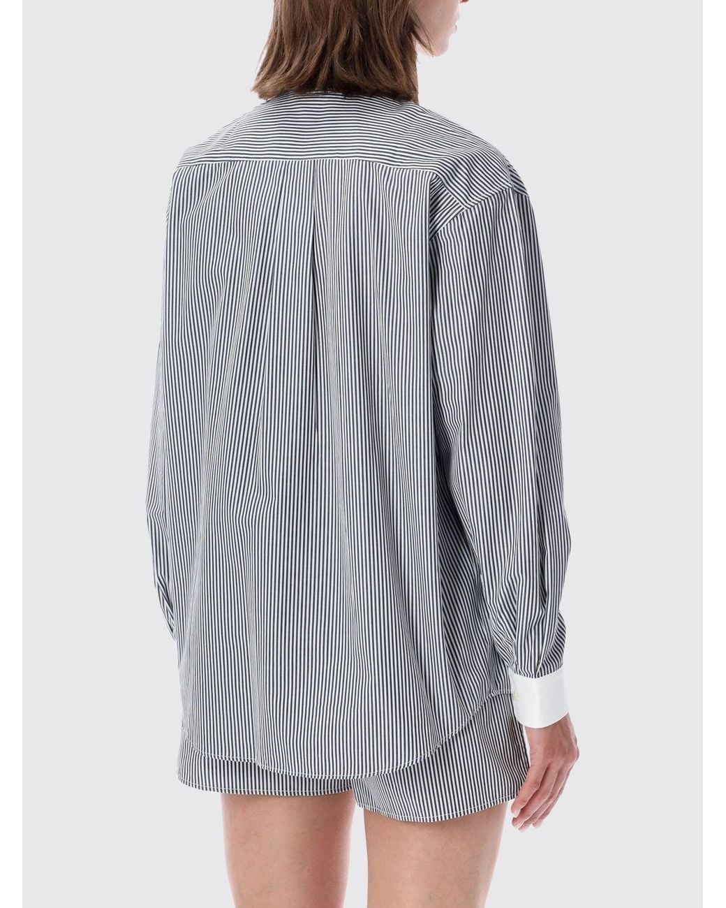 Sporty & Rich Gray Sporty &Amp Rich Striped Cotton Shirt With Relaxed Fit And French Collar