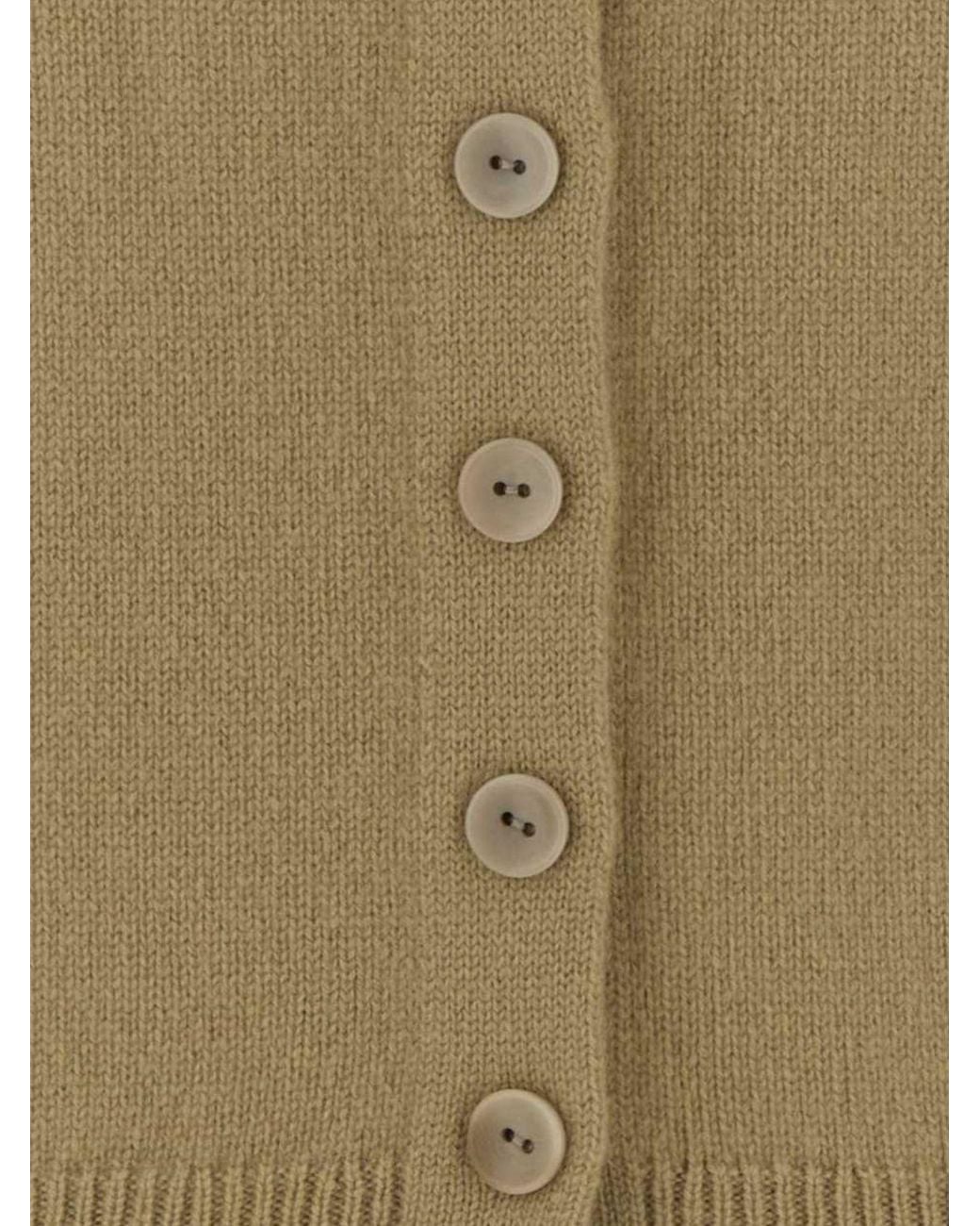 Lemaire Blue Crewneck 100% Cashmere Cardigan With Ribbed Trims