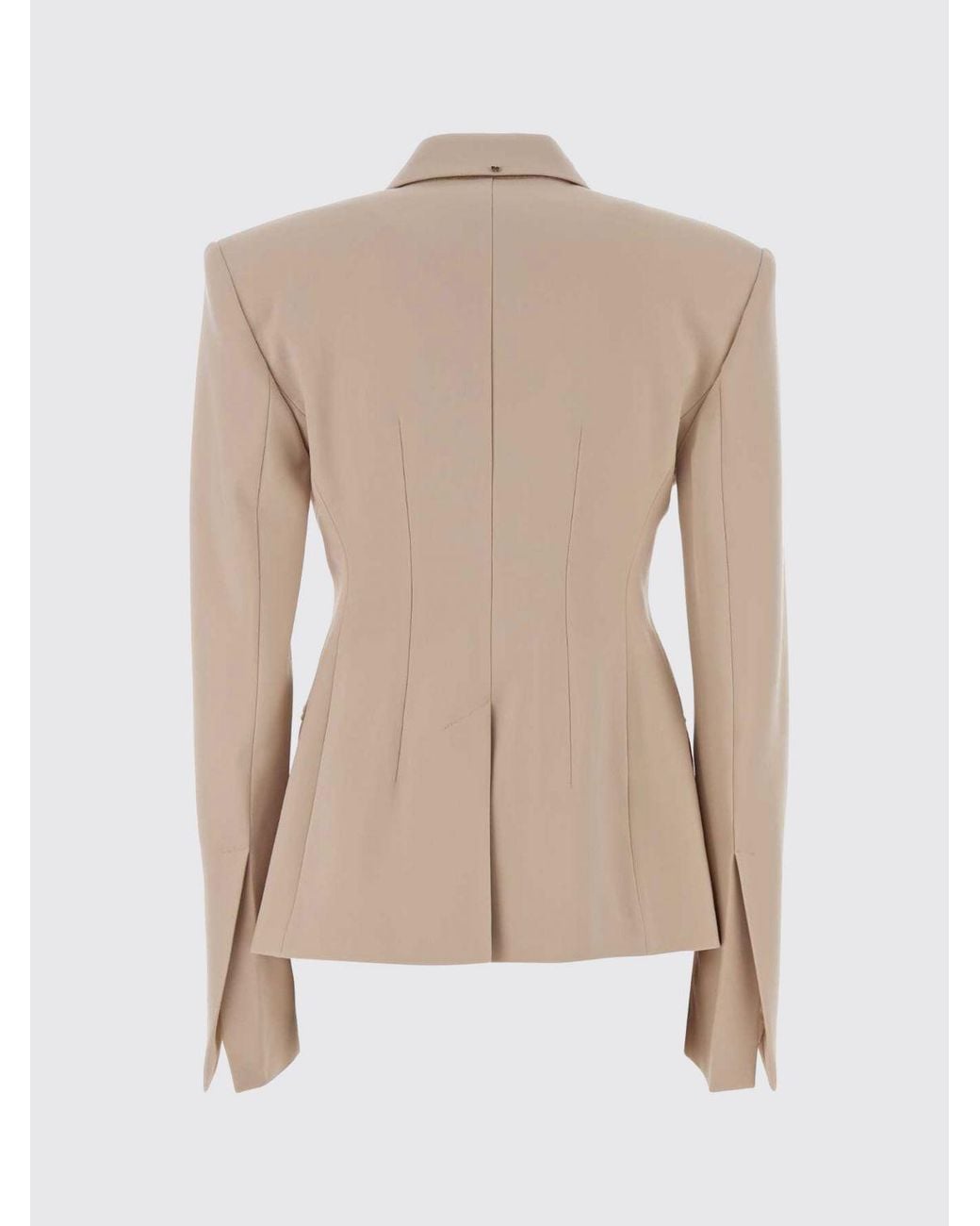 Sportmax Natural Slim Fit Double-Breasted Virgin Wool Blazer With Peak Lapels