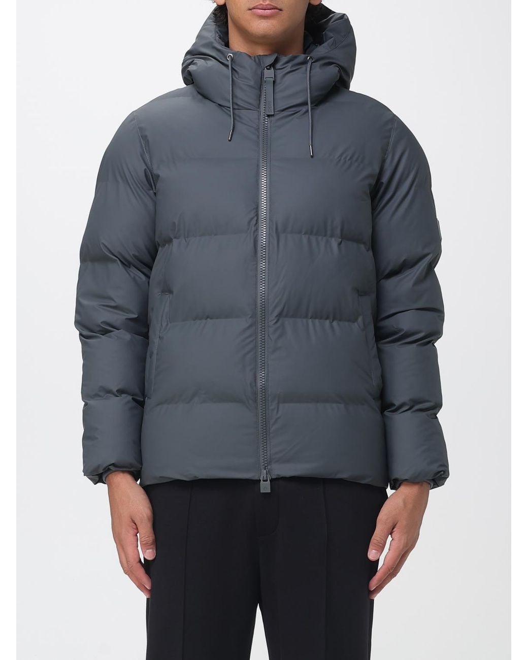 Rains Blue Alta Short Quilted Puffer Jacket With Hood, Water-Repellent And Windproof for men